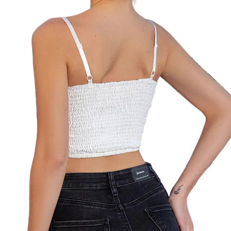 Women's fashionable backless lace camisole with cross lace-up detailing, perfect for date nights, parties, and summer styling.