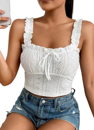 Women's flattering lace camisole top featuring a short-length design, ideal for casual, summer, and layered outfits.