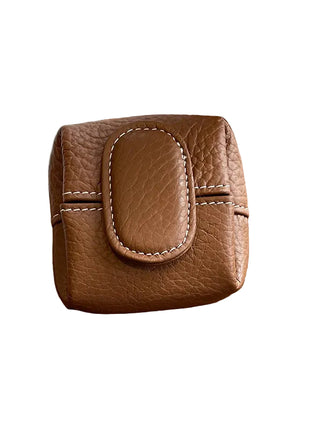 Women's genuine cowhide coin purse and key case featuring soft leather and stitched details brown