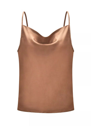 Women's plain polyester camisole designed for layering or wearing on its own during warm weather.