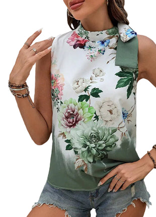 Women's sleeveless lace-up halter blouse featuring a flexible stretch fit, ideal for warm-weather styling.