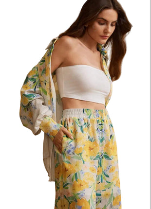 Yellow Floral Women's Matching Set for Spring and Summer