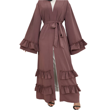 Ruffled Sleeves Lace Up Abaya