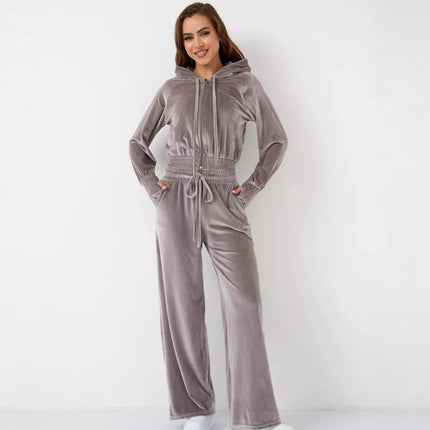 Zipper Cardigan Laced Pants Two-piece Set