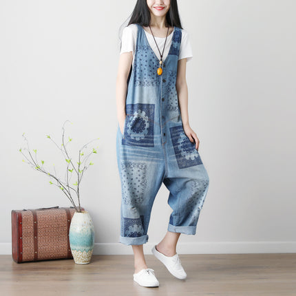 Sleeveless Washed Ripped Denim Suspender Overall