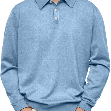 Long Sleeve V-neck Buttons Men's Casual Jacket Polo Shirt