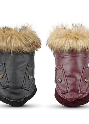Autumn And Winter Clothes Dog Fur Collar Leather Coat