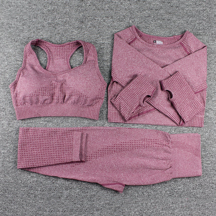 Three-piece Bra, Long Sleeve Top and Trousers Yoga Suit