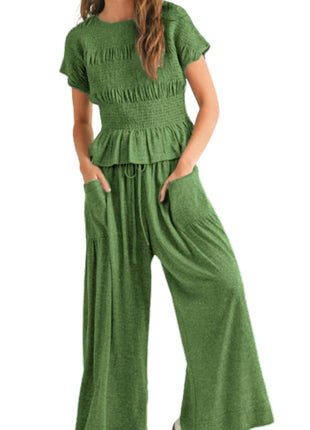 2-piece Pleated Top and Wide Leg Pants