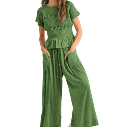 2-piece Pleated Top and Wide Leg Pants