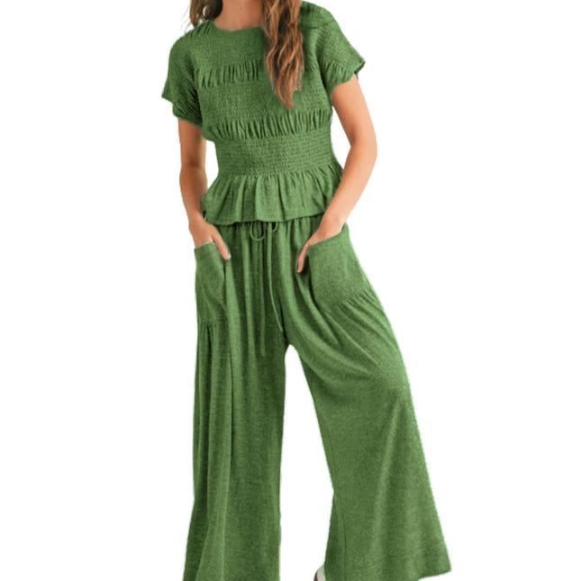 2-piece Pleated Top and Wide Leg Pants