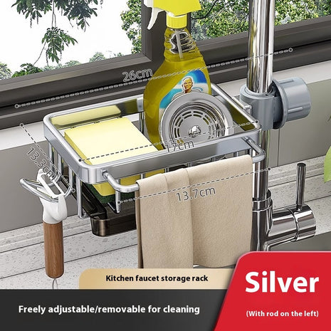 Aluminium Sink Faucet Storage Rack – Multi-Functional Kitchen Organizer & Drain Basket