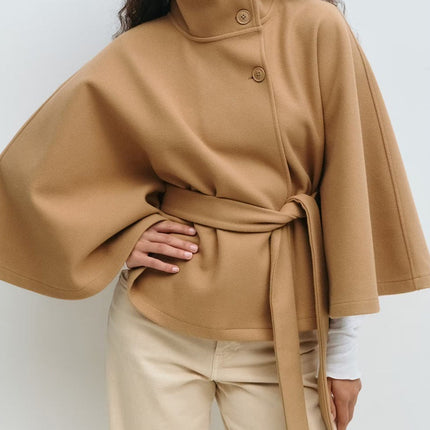 Winter High Neck Batwing Sleeve Coat with Belt