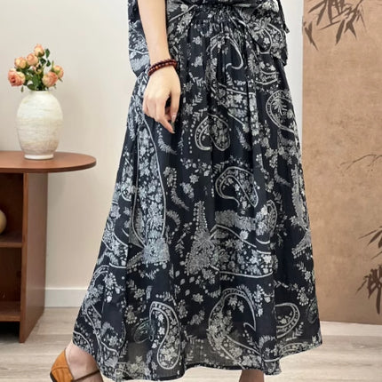 Ramie Printed Big Swing Art Skirt