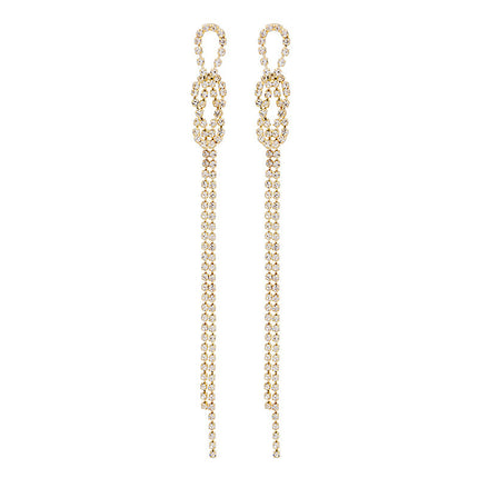 925 Silver Needle Knotted Diamonds Long Tassel Earrings