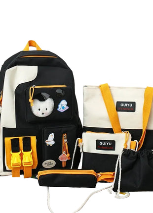 Cute Large Capacity Backpack Set | 5-Piece Fresh Style School Bags