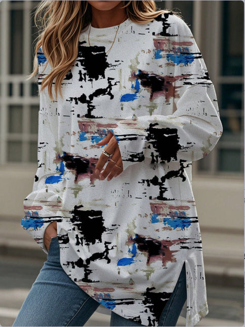 Korean casual Print Round Neck Top