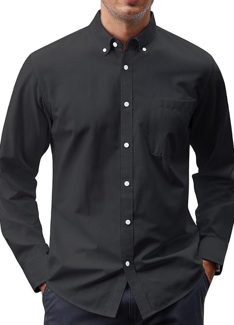 Camisa Oxford de manga larga con botones y color liso