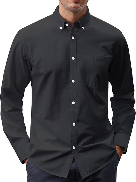 Solid Color Oxford Long Sleeve Button Shirt