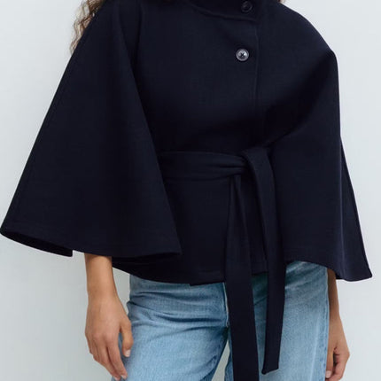 Winter High Neck Batwing Sleeve Coat with Belt