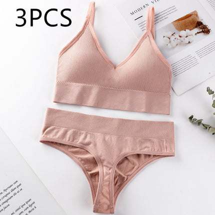 Thin French Style No Steel Ring Panties And Bra Set