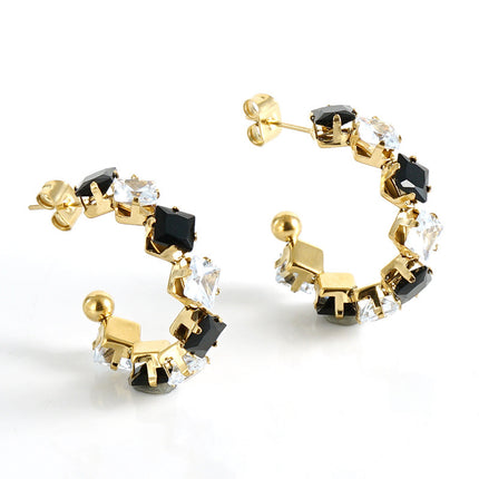 Stainless Steel Zircon Rhinestone Earrings