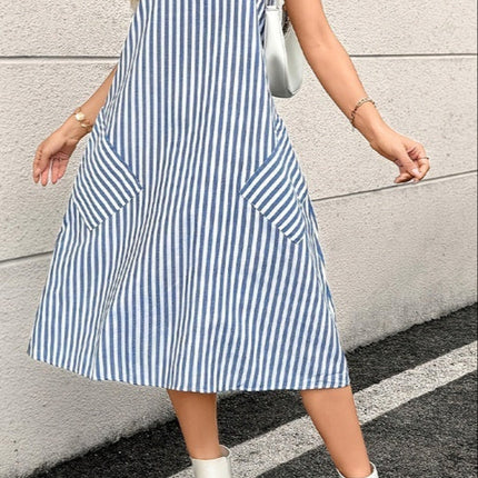Round Neck with Pocket Striped Dress