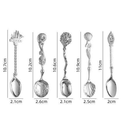 5-Piece Set Zinc Alloy Dessert & Coffee Spoon with Ocean Design
