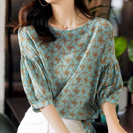 Cropped Lantern Sleeve Floral Top