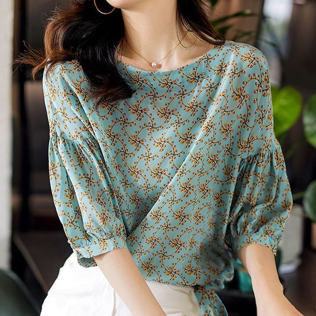 Cropped Lantern Sleeve Floral Top