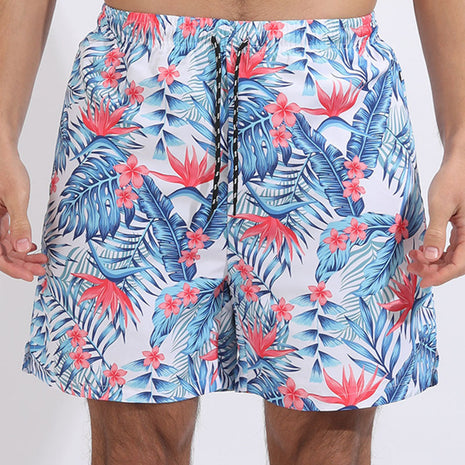 Pantalones Cortos de Playa con Flores y Plantas Blancas