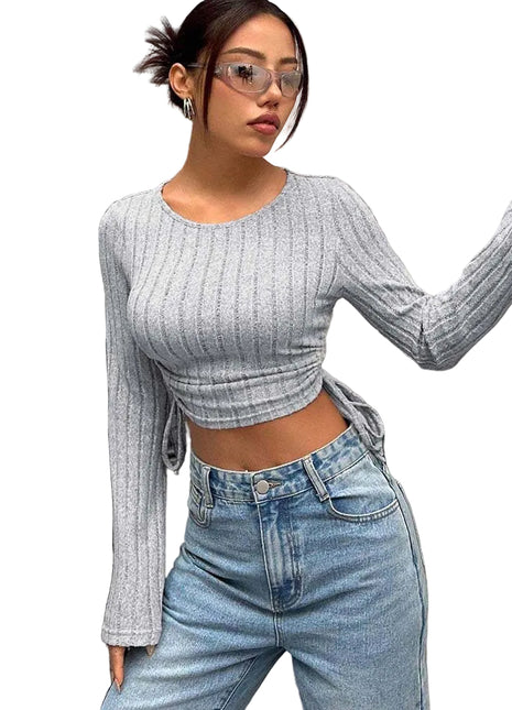Top corto de mujer ajustado estilo urbano para otoño-invierno