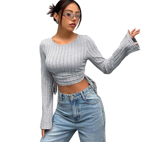 Top corto de mujer ajustado estilo urbano para otoño-invierno
