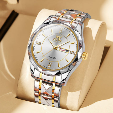 Stainless Steel Double Calendar Waterproof Watch