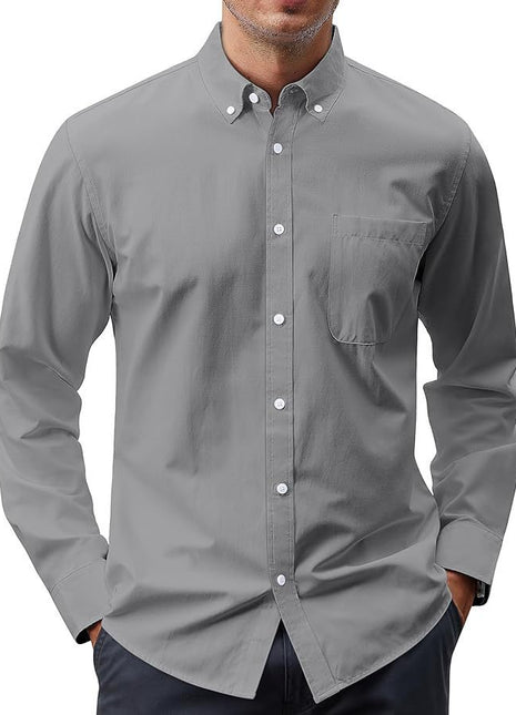Camisa Oxford de manga larga con botones y color liso
