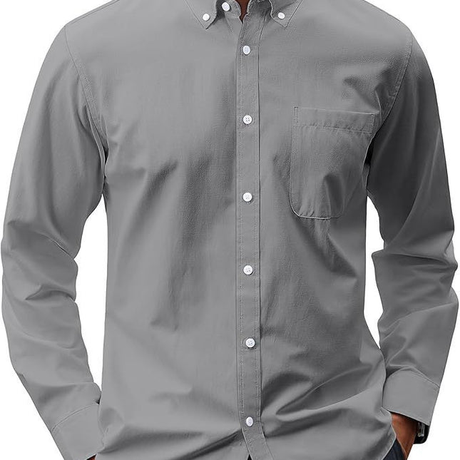 Solid Color Oxford Long Sleeve Button Shirt