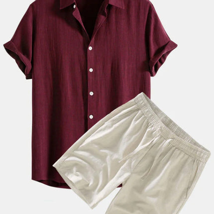 Men's Solid Color Casual Short-sleeved Shirt Shorts Suit