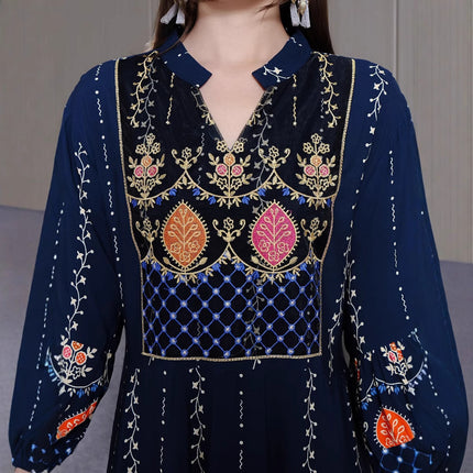 Bohemian Ethnic Style Embroidered Large Swing Dress