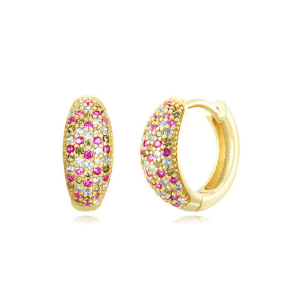 Sterling Silver Needle Street Fashion Geometry Pattern Round Rhinestone Earrings