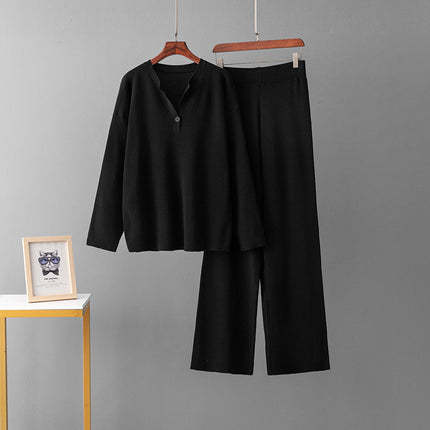 Fashion Loose V-neck Knit Casual Suit
