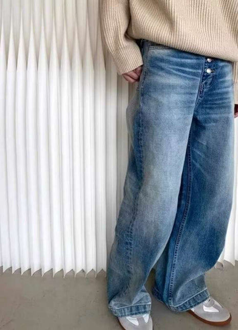 بنطلون جينز كاجوال واسع بتصميم قديم