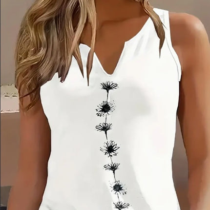 Casual Floral Print Notch Neck Sleeveless Top