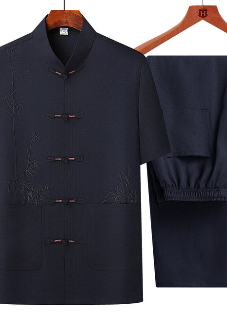 Traje Tang estilo chino de manga corta para hombre con cierre de rana