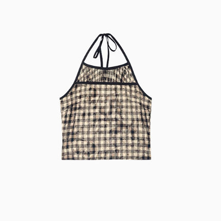 Split Stitching Plaid Halter Vest