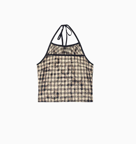 Split Stitching Plaid Halter Vest