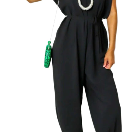 V-neck Lace-up Waist Wide Leg Jumpsuit