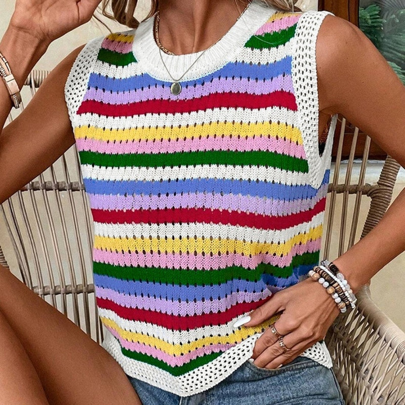 Japanese Dopamine Striped Round Neck Pullover