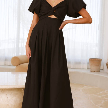 V-neck Long Puff Sleeve Long Slimming Dress