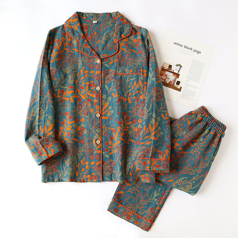 Conjunto de pijama vintage de jacquard de algodón teñido en hilo