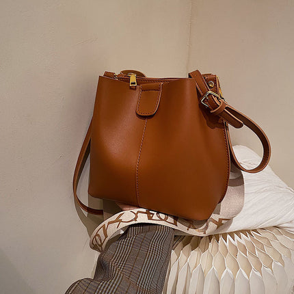 French Minority Design Wide Shoulder Strap Bucket Bags